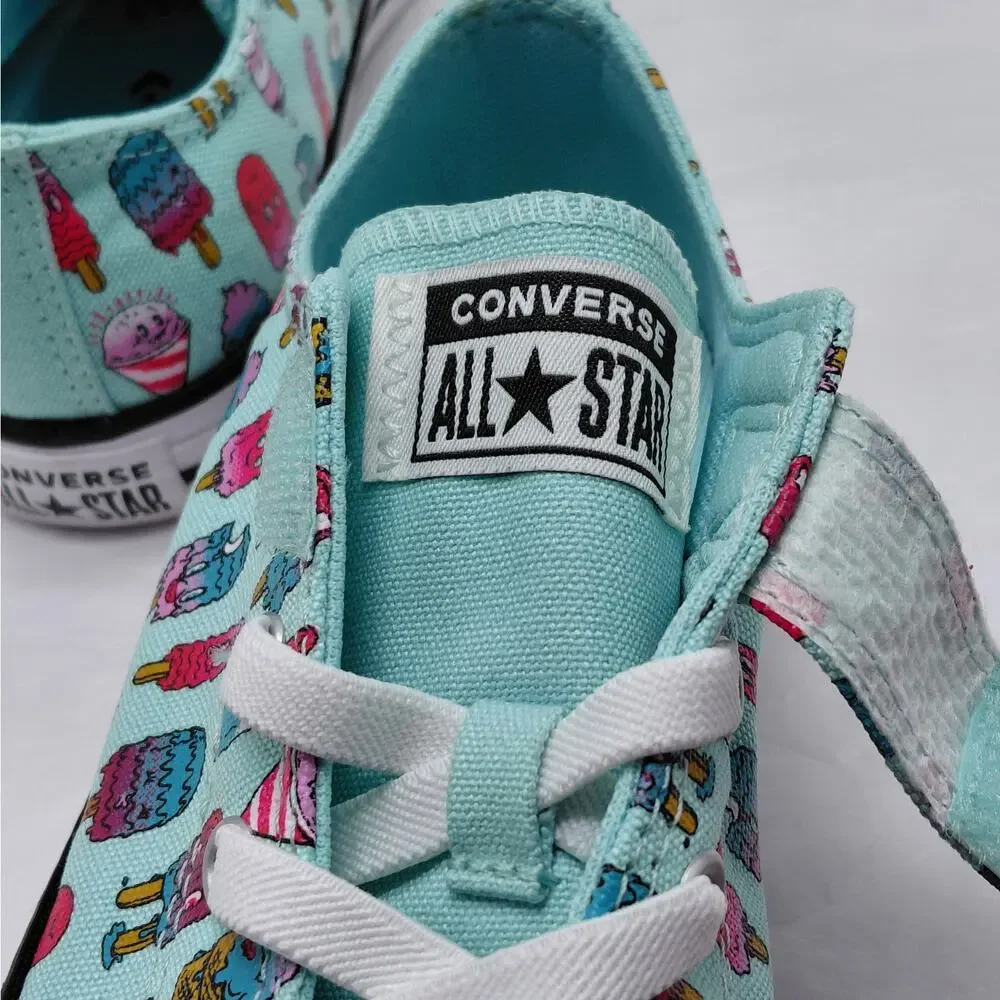 Converse All Star Girls Sneakers Size 3 Aqua Ice Cream Print Back To School Shoe